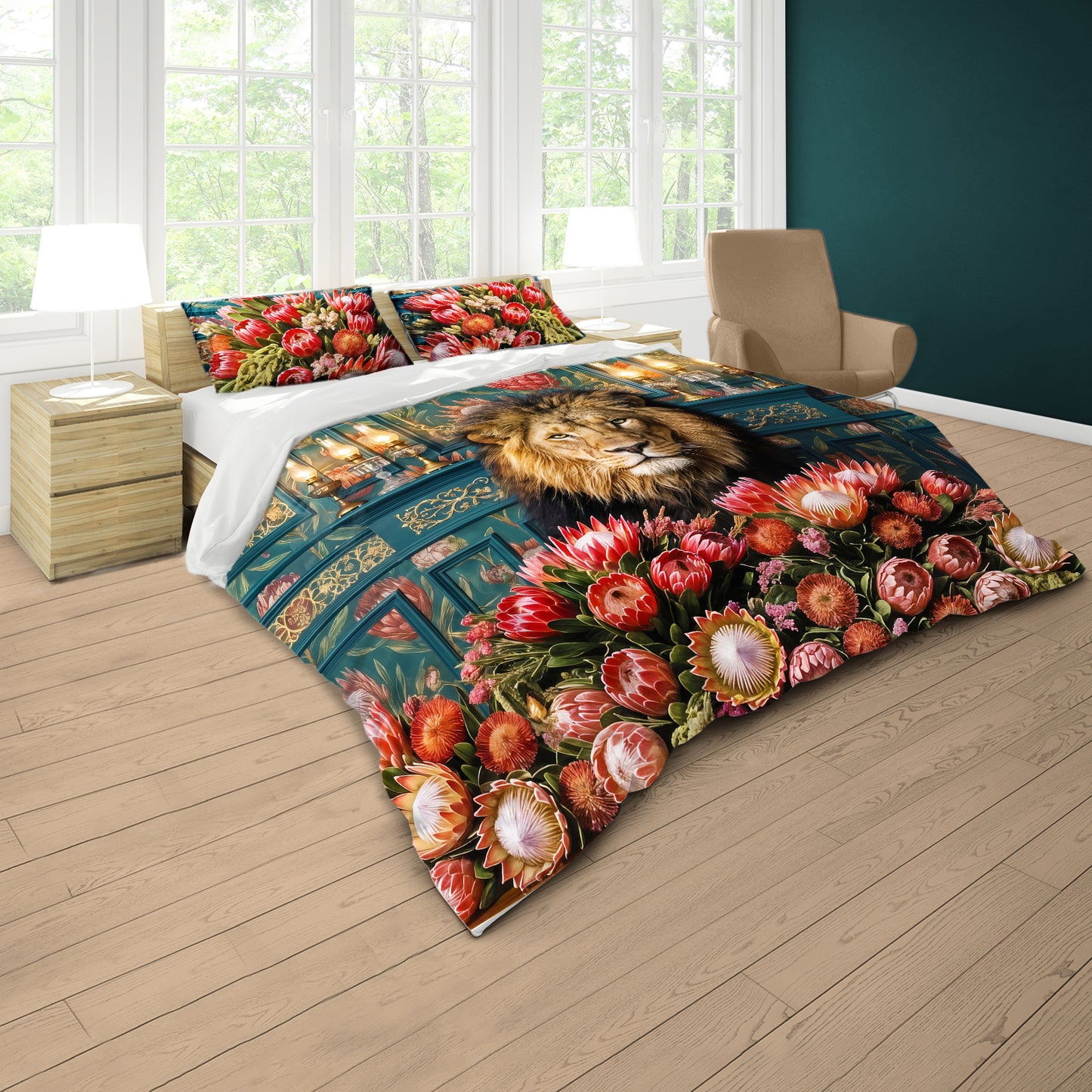 Lion & Protea Duvet Cover Set