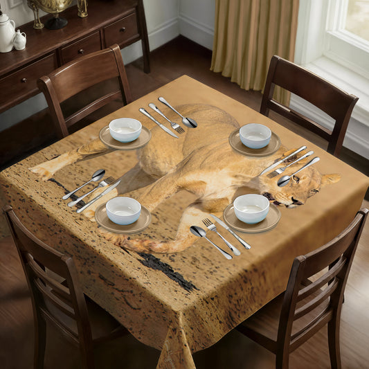 Lioness Strolling in Nossob Riverbed Square Tablecloth By Fanie Heymans