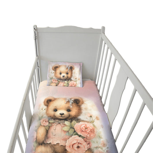 Little Floral Teddy Cot Set