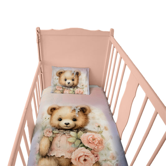 Little Floral Teddy Cot Set