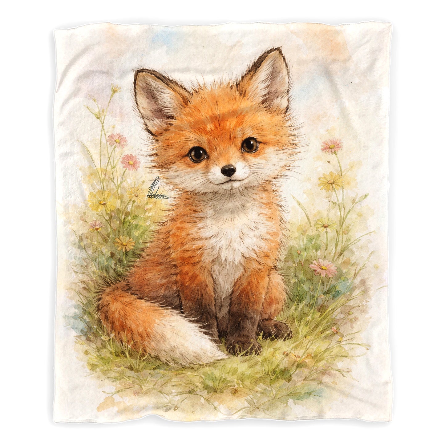 Little Fox Sitting Watercolor Baby Fleece Blanket by Nathan Pieterse