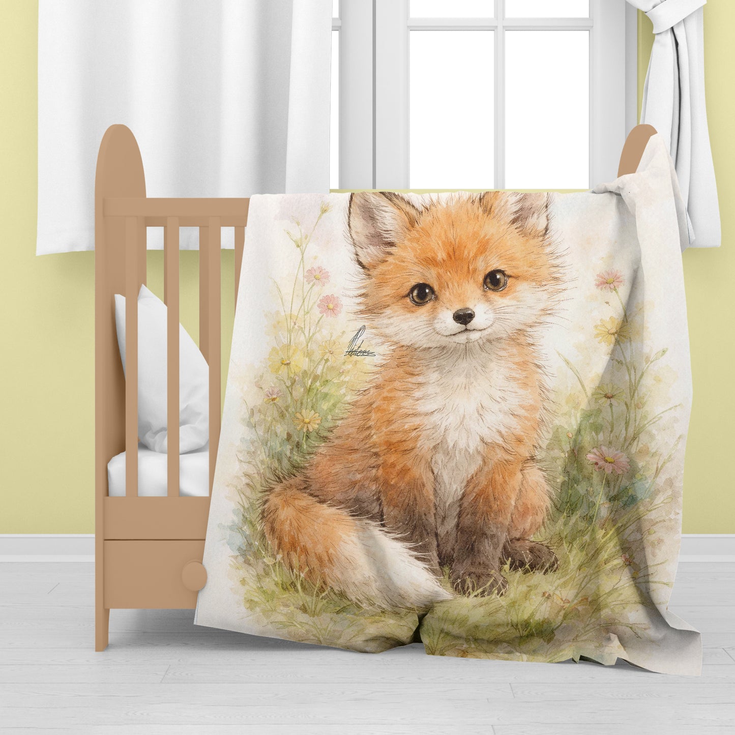 Little Fox Sitting Watercolor Baby Fleece Blanket by Nathan Pieterse