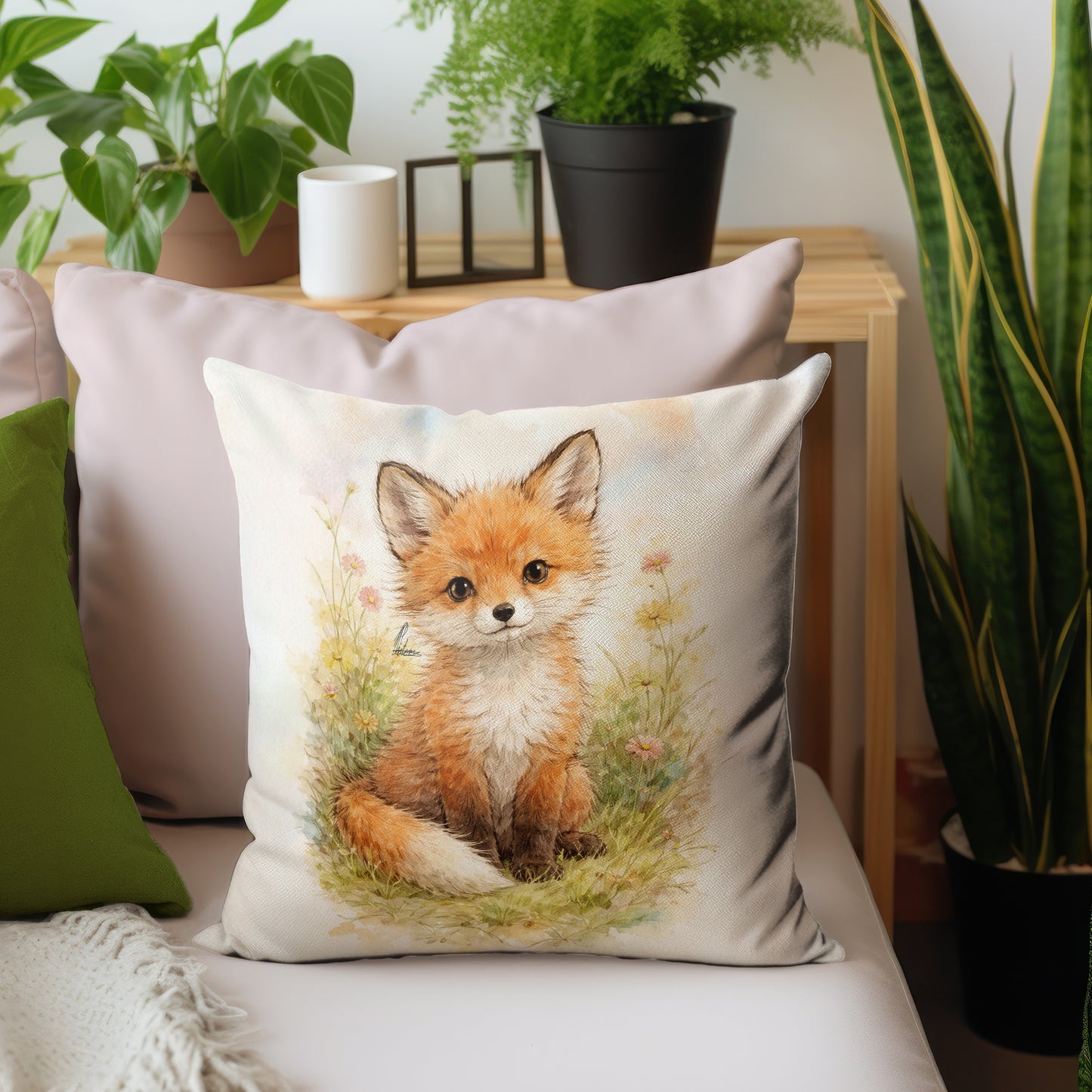 Little Fox Sitting Watercolor Kids Scatter by Nathan Pieterse