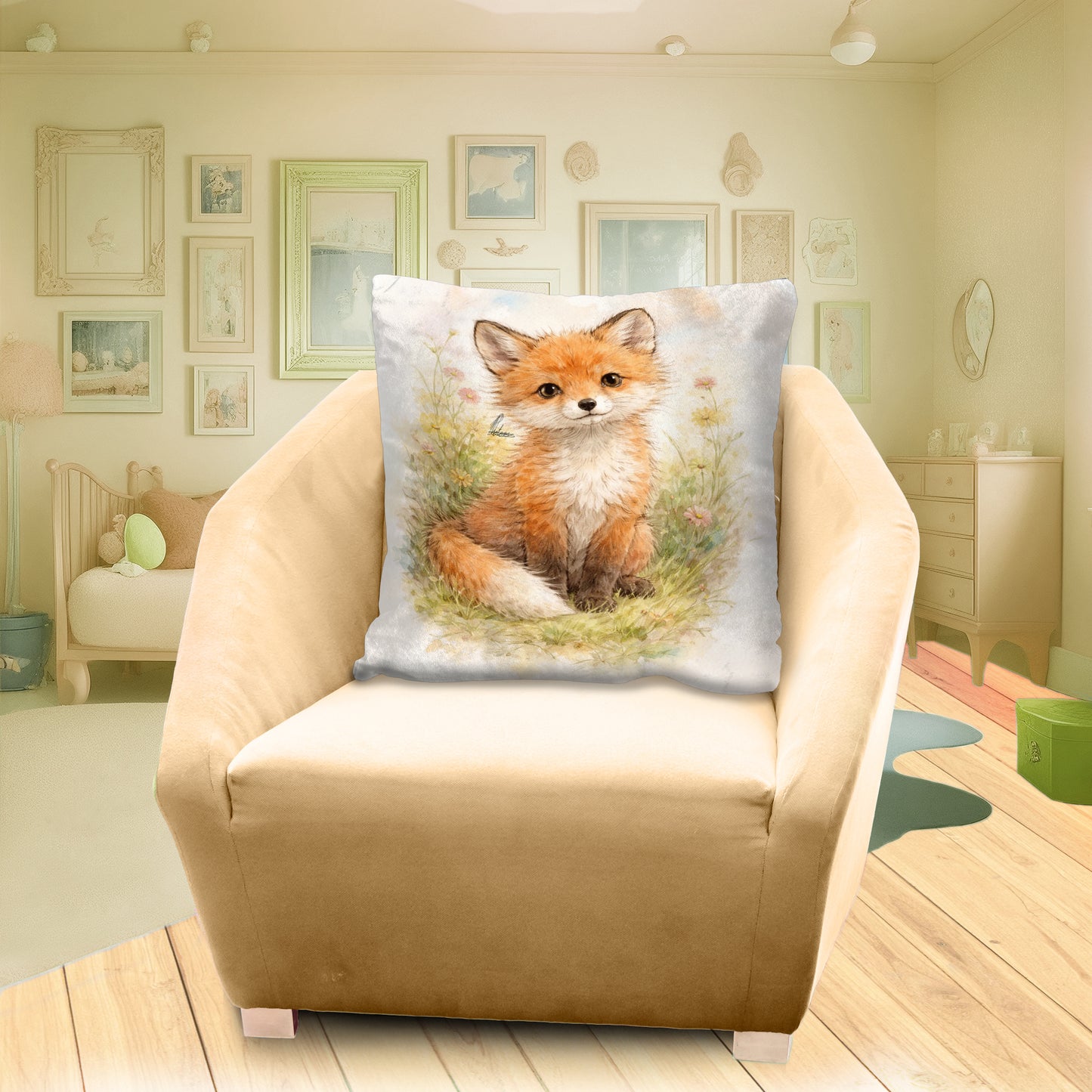 Little Fox Sitting Watercolor Kids Scatter by Nathan Pieterse