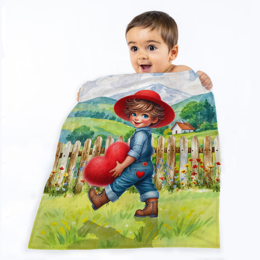 Little Valentine Farmer Toddler Fleece Blanket