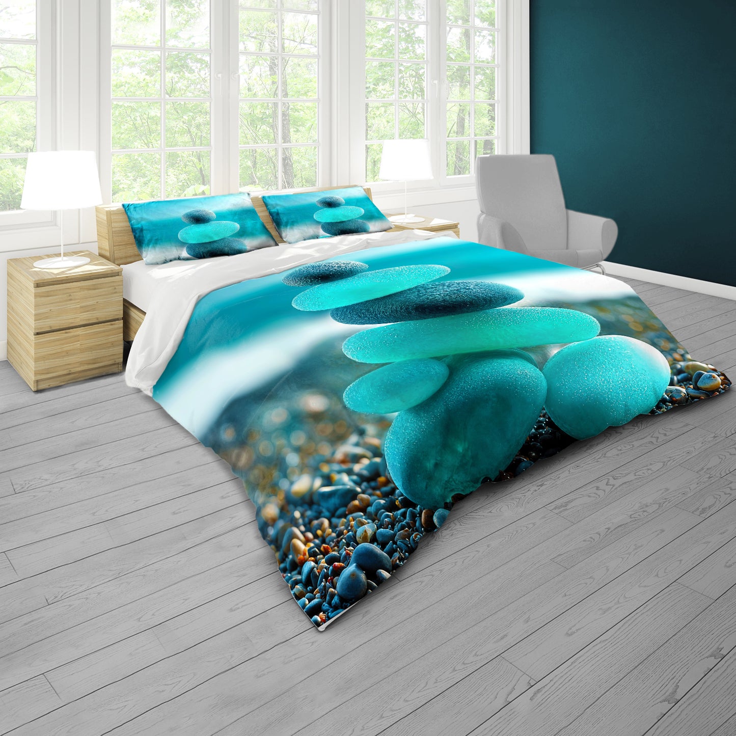 Luminous Aqua Stone Mound Duvet Cover Set