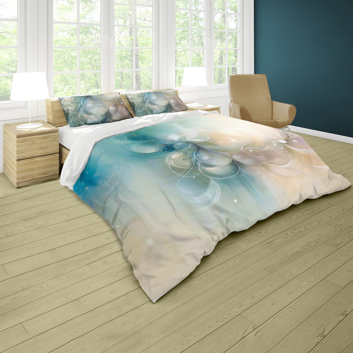 Luminous Beige & Green Duvet Cover Set