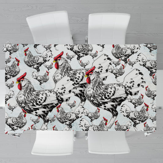 SPECIAL: White Chicken Rectangle Tablecloth By Mark Van Vuuren