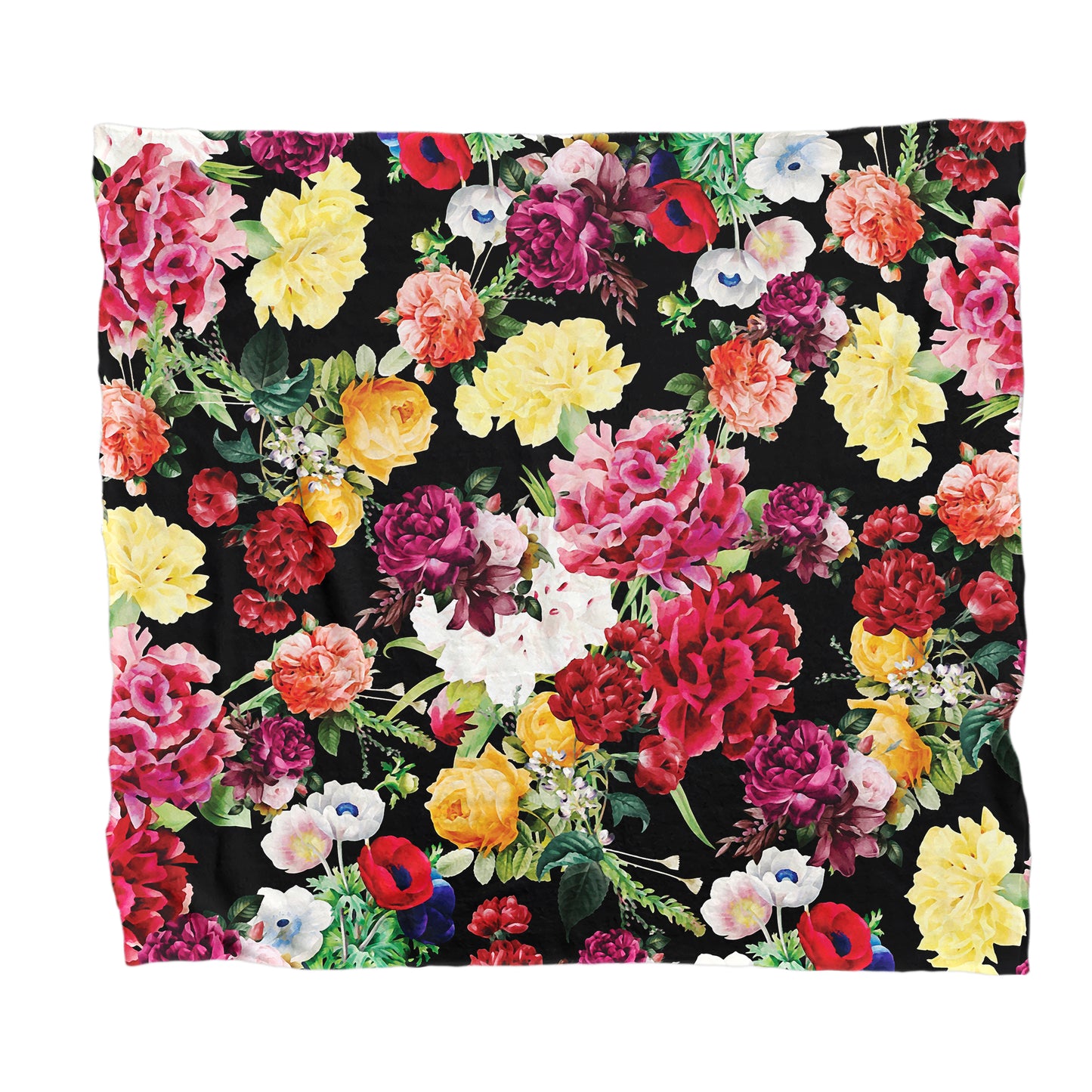 Floral Mix on Black Light Weight Fleece Blanket By Mark van Vuuren