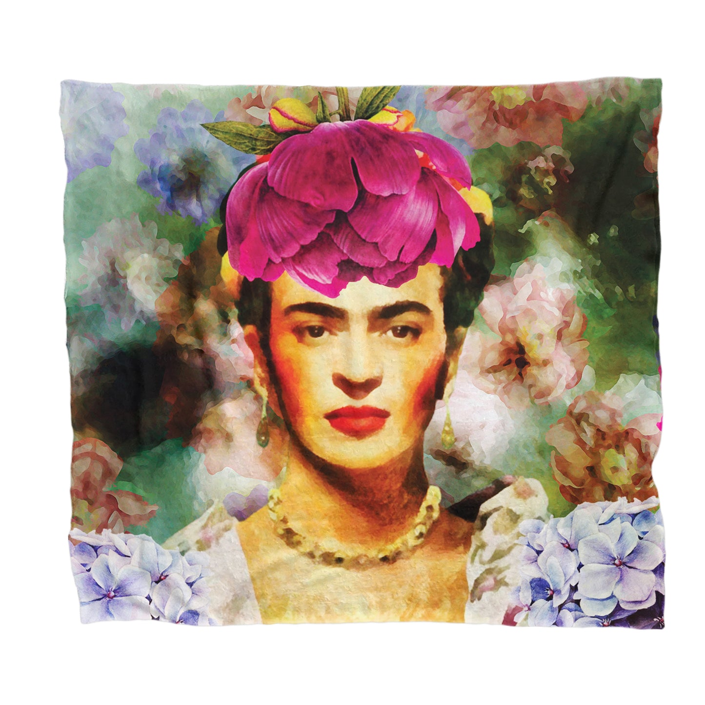 Frida Kahlo on Green Light Weight Fleece Blanket By Mark Van Vuuren