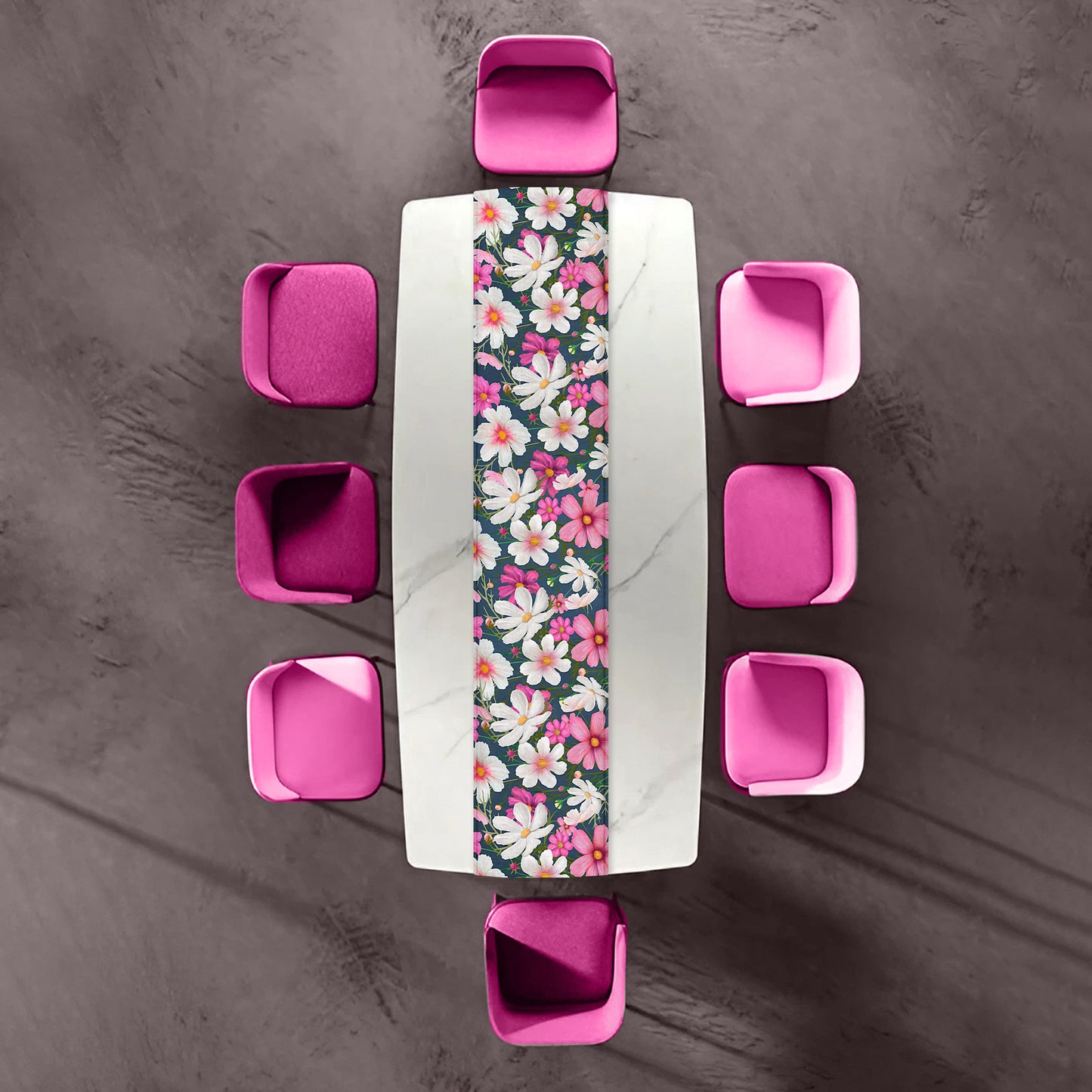 Pink and White Cosmos Painted Pattern Table Runner By Mark van Vuuren