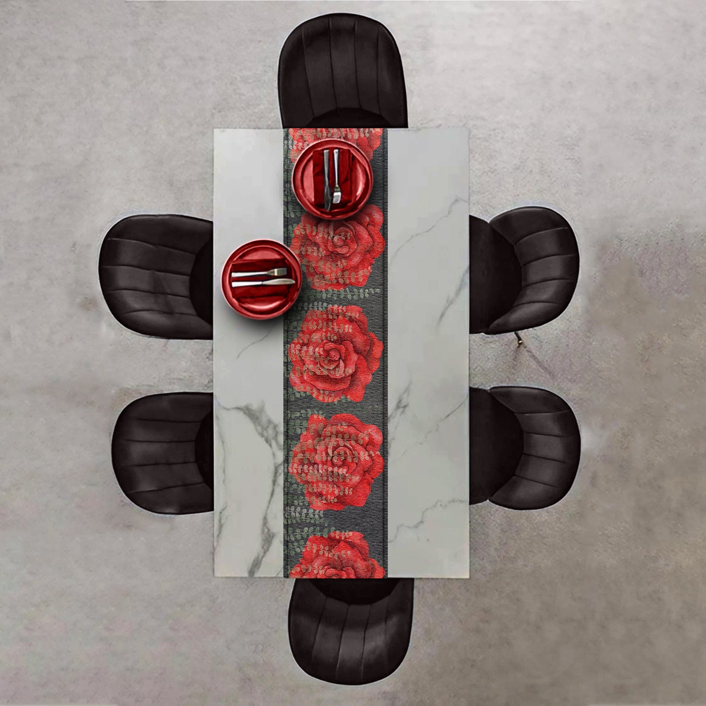 Red Flowers with River Leaves Table Runner By Mark van Vuuren