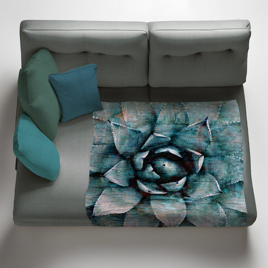 Rustic Blue Succulent Light Weight Fleece Blanket By Mark van Vuuren
