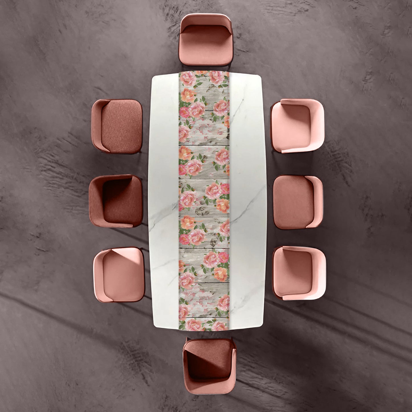 Soft Pink and Peach Flowers on Grey Table Runner By Mark van Vuuren