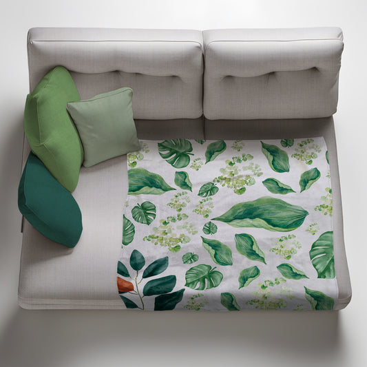 Water Painted Green Leaves Light Weight Fleece Blanket By Mark van Vuuren
