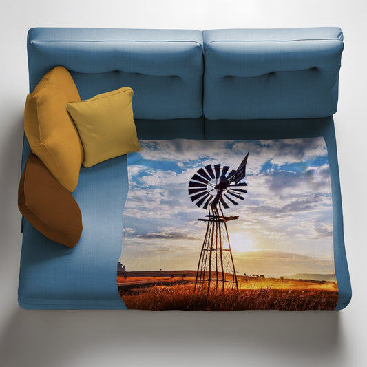 Windmill Sunrise Light Weight Fleece Blanket By Mark van Vuuren