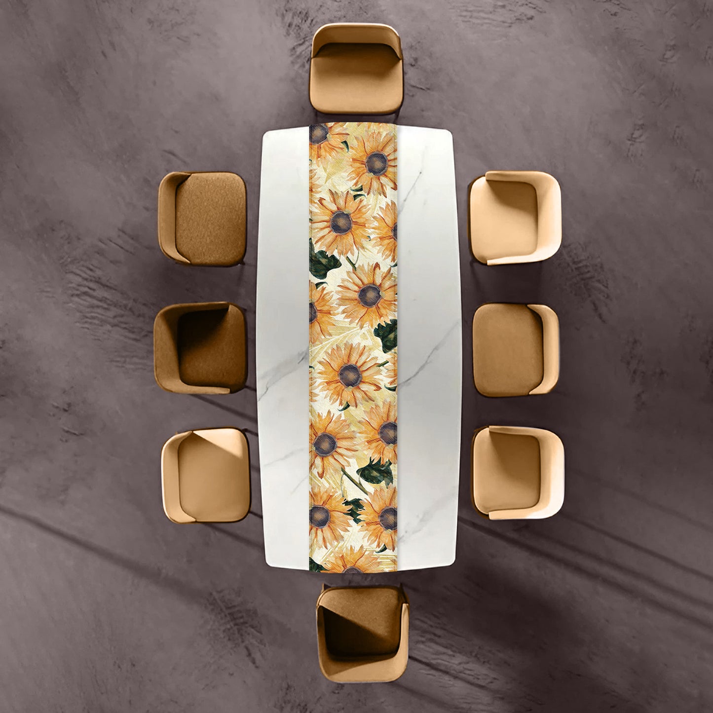 Yellow Flowers on White Table Runner By Mark van Vuuren