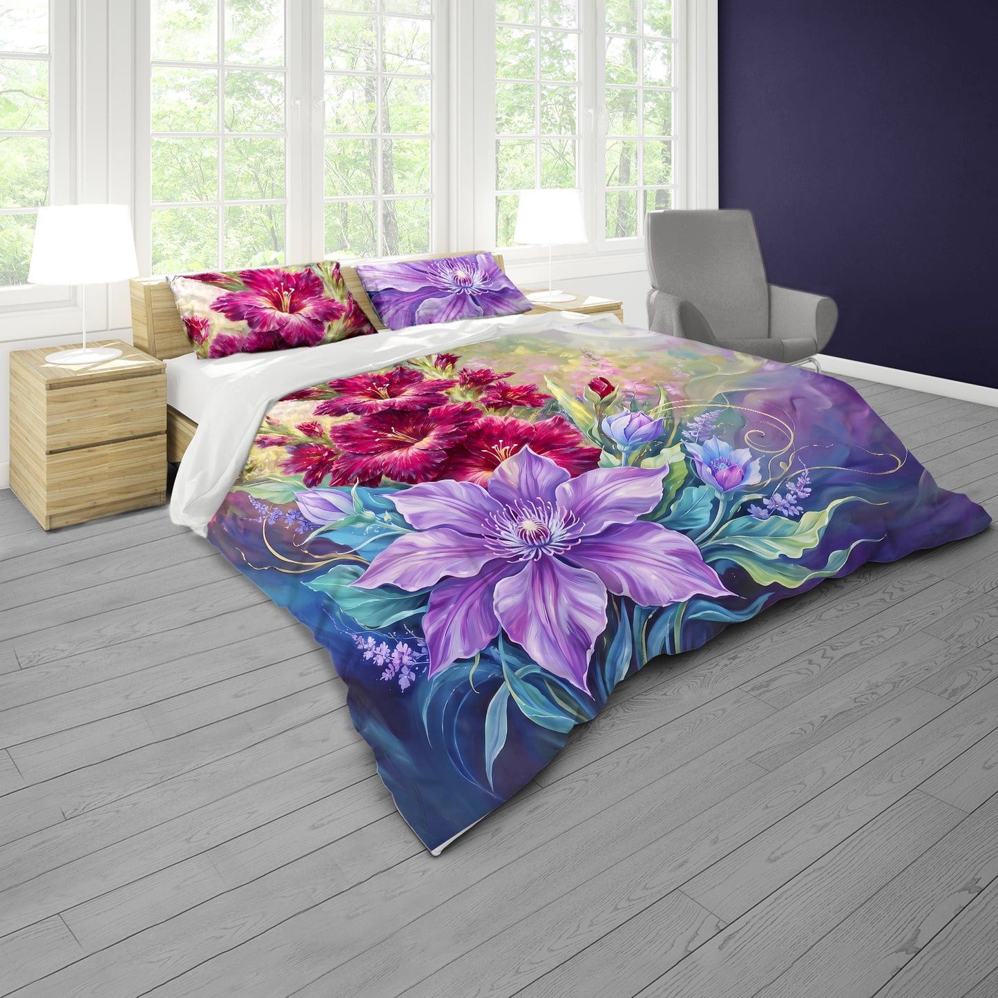 Magenta Floral Majesty Duvet Cover Set