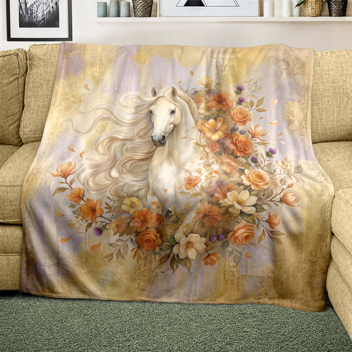 Majestic White Horse Light Weight Fleece Blanket