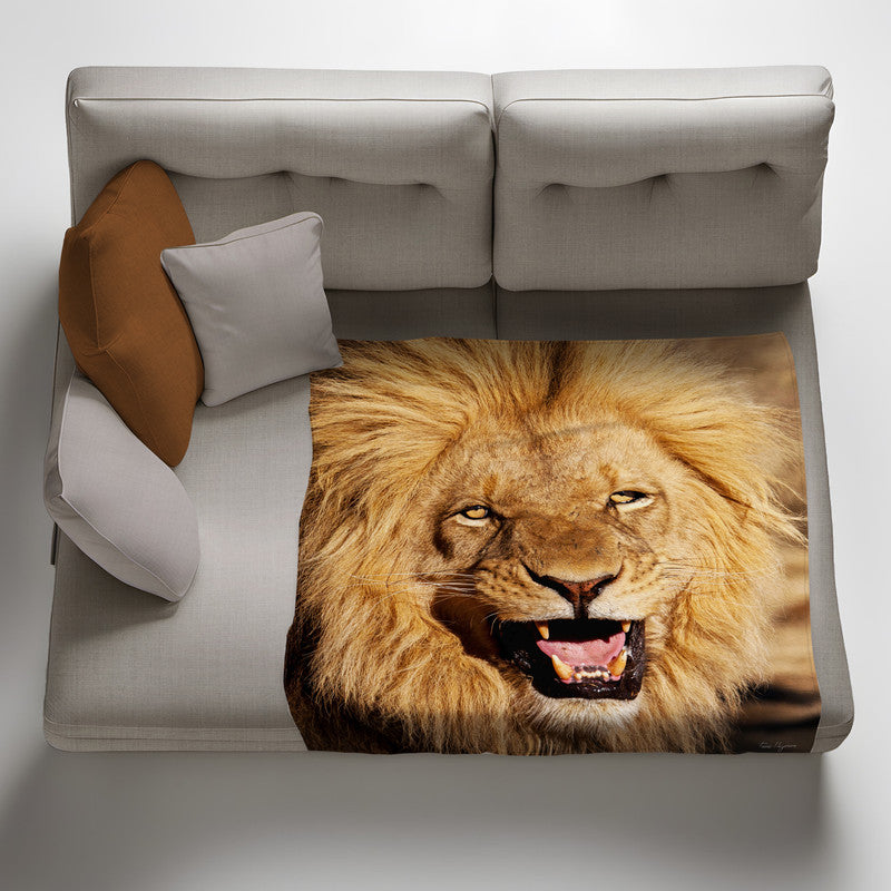 Male Lion Roaring Light Weight Fleece Blanket By Fanie Heymans