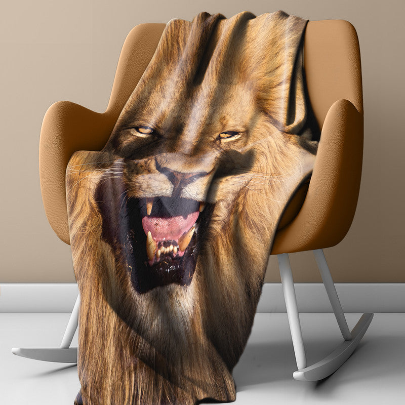 Male Lion Roaring Light Weight Fleece Blanket By Fanie Heymans