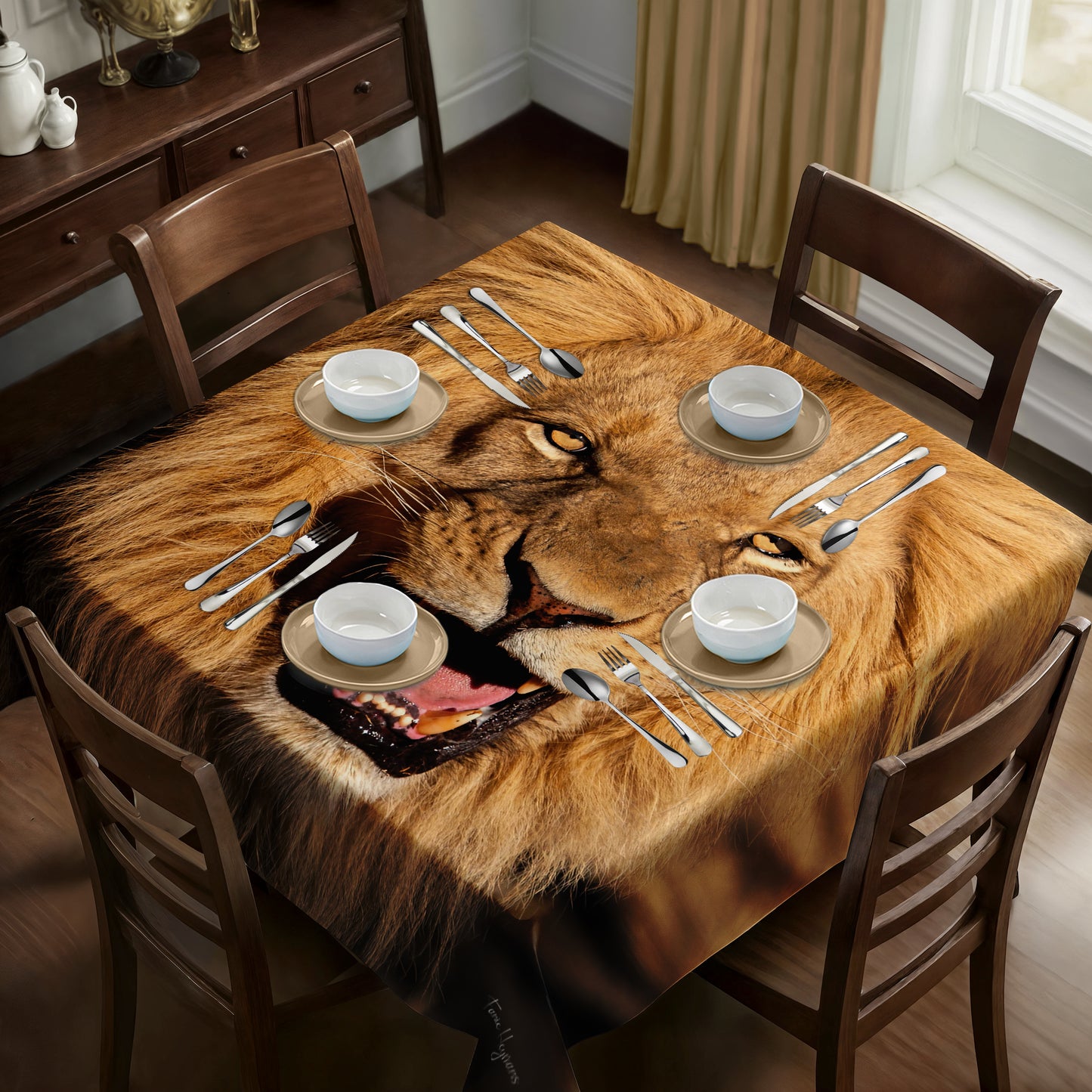 Male Lion Square Tablecloth By Fanie Heymans