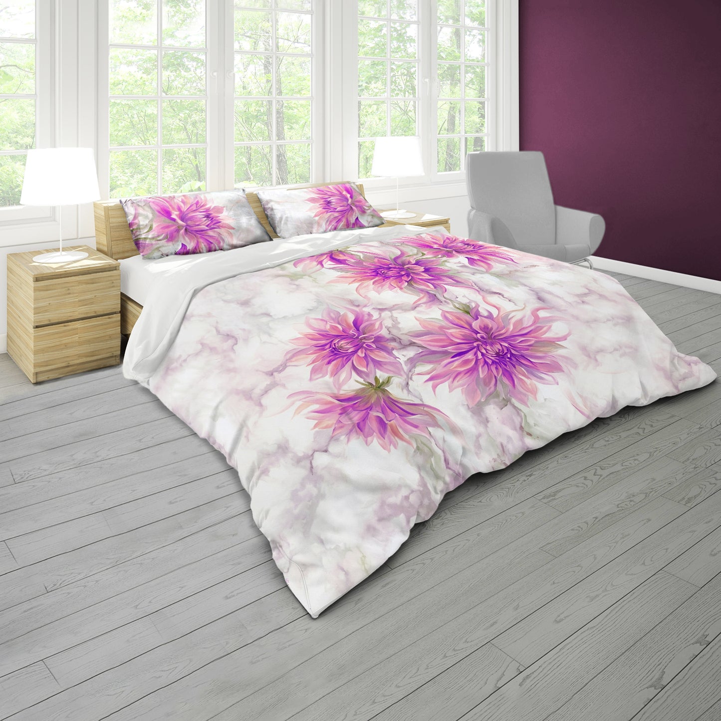 Marbled Dahlias Duvet Cover Set