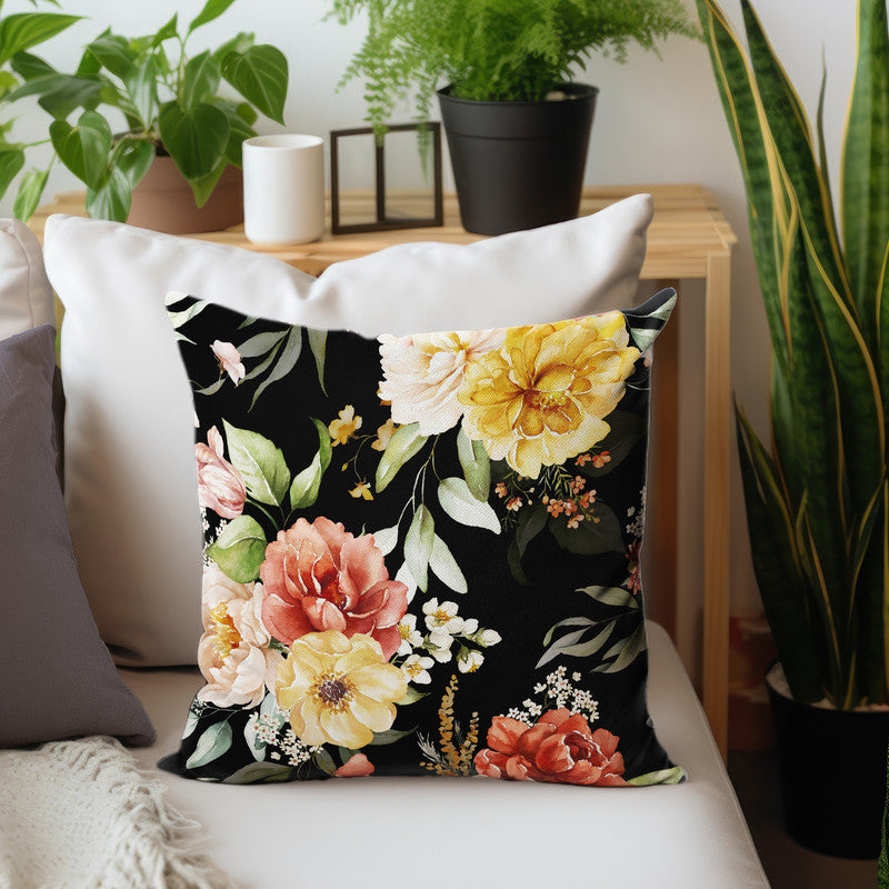 Maroon and Yellow Flower on Black Luxury Scatter by Mark van Vuuren