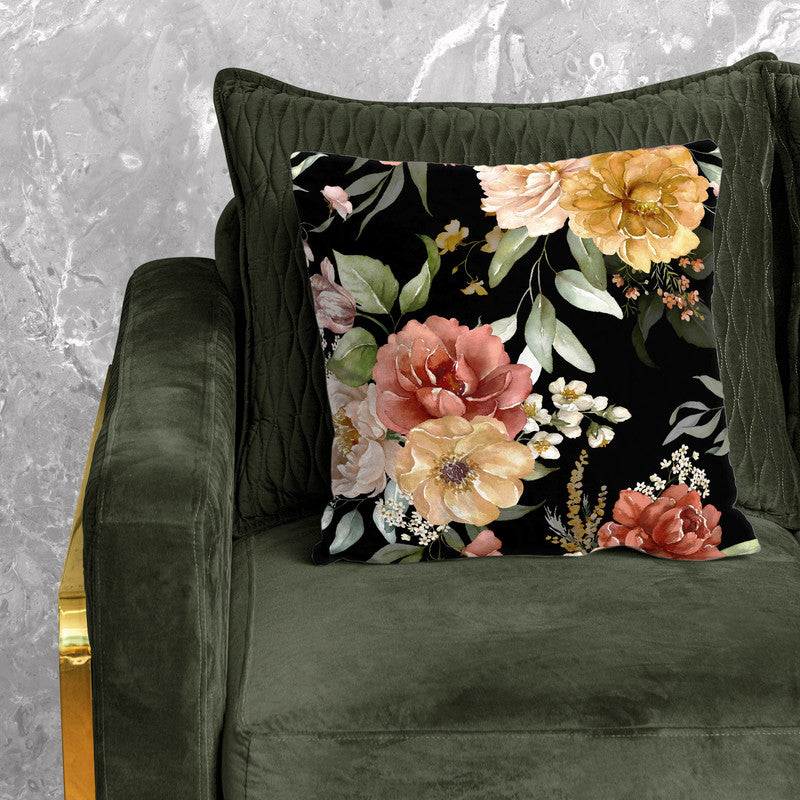 Maroon and Yellow Flower on Black Luxury Scatter by Mark van Vuuren