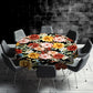Maroon Yellow Flowers on Black Round Tablecloth by Mark van Vuuren