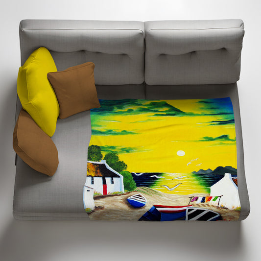 Green and Yellow Sunset Light Weight Fleece Blanket by Marthie Potgieter
