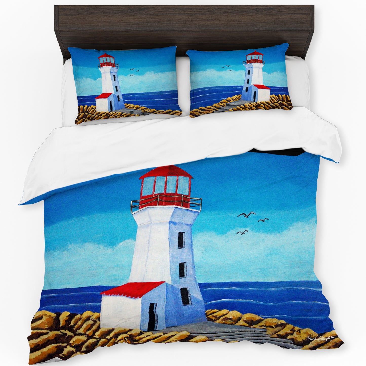 Red Roof Lighthouse By Marthie Potgieter Duvet Cover Set