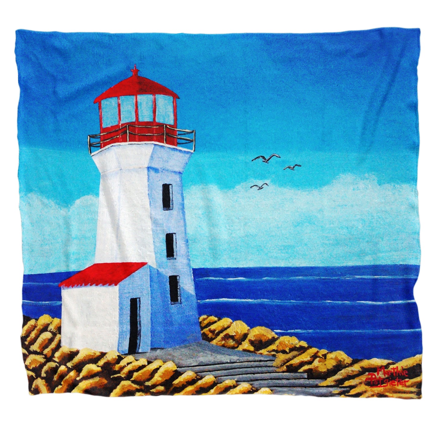 Red Roof Lighthouse Light Weight Fleece Blanket by Marthie Potgieter
