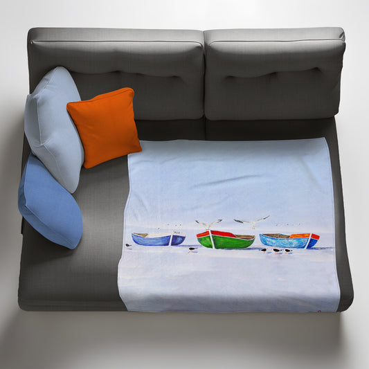 3 Boats and Seagulls Light Weight Fleece Blanket by Marthie Potgieter
