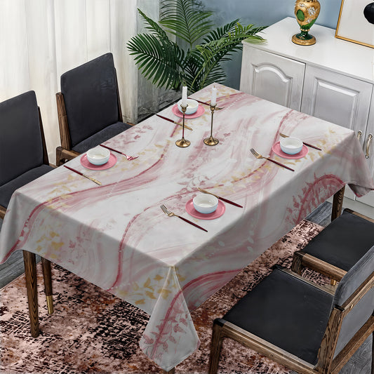 Mauve Waves on White Rectangle Tablecloth