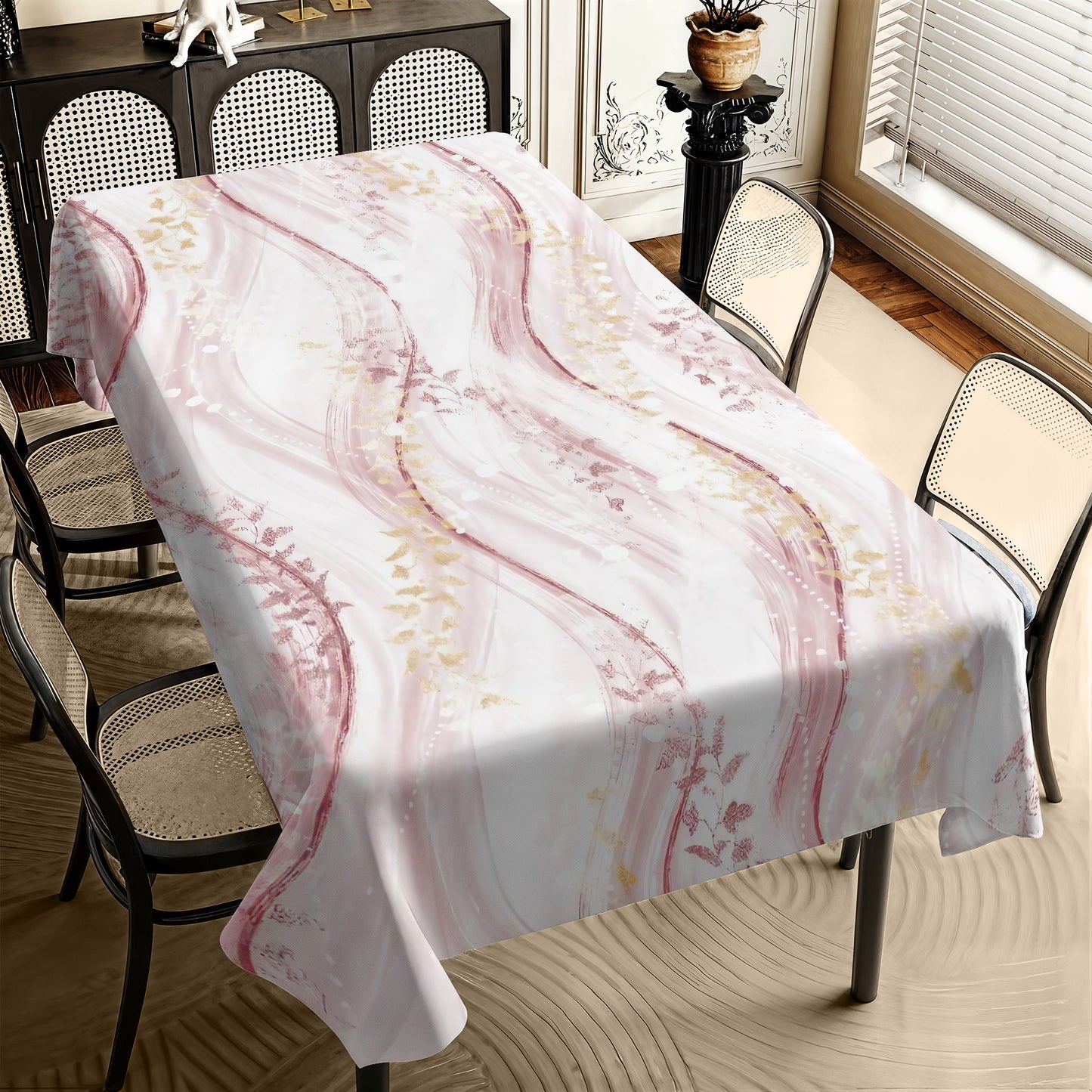 Mauve Waves on White Rectangle Tablecloth