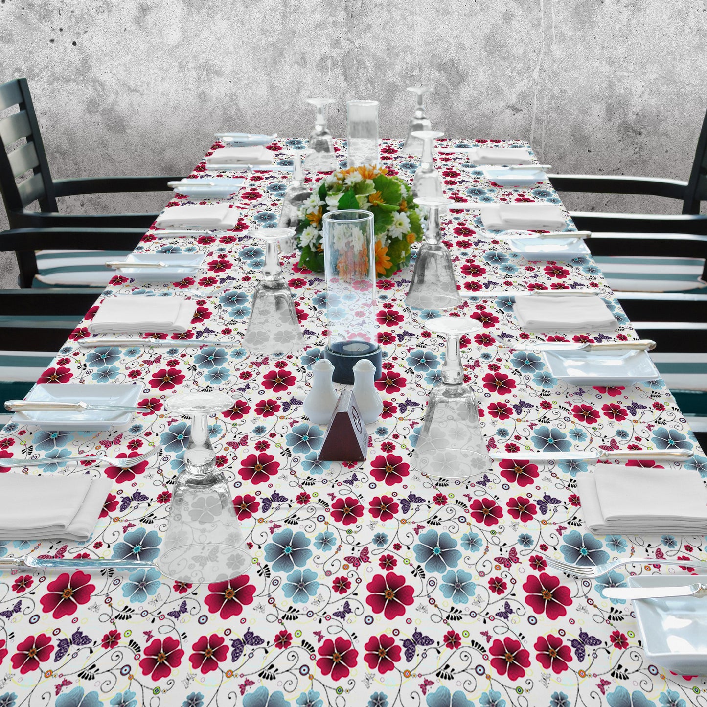 Mauve and Mint Flowers 3m Rectangle Tablecloth