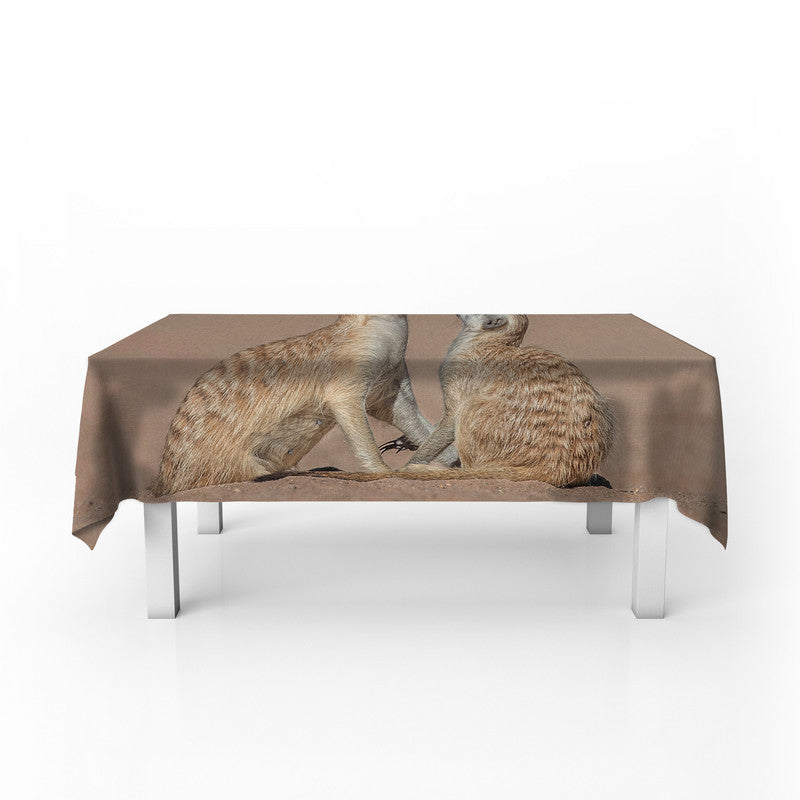 Meerkat Baby with Mom By Fanie Heymans Rectangle Tablecloth