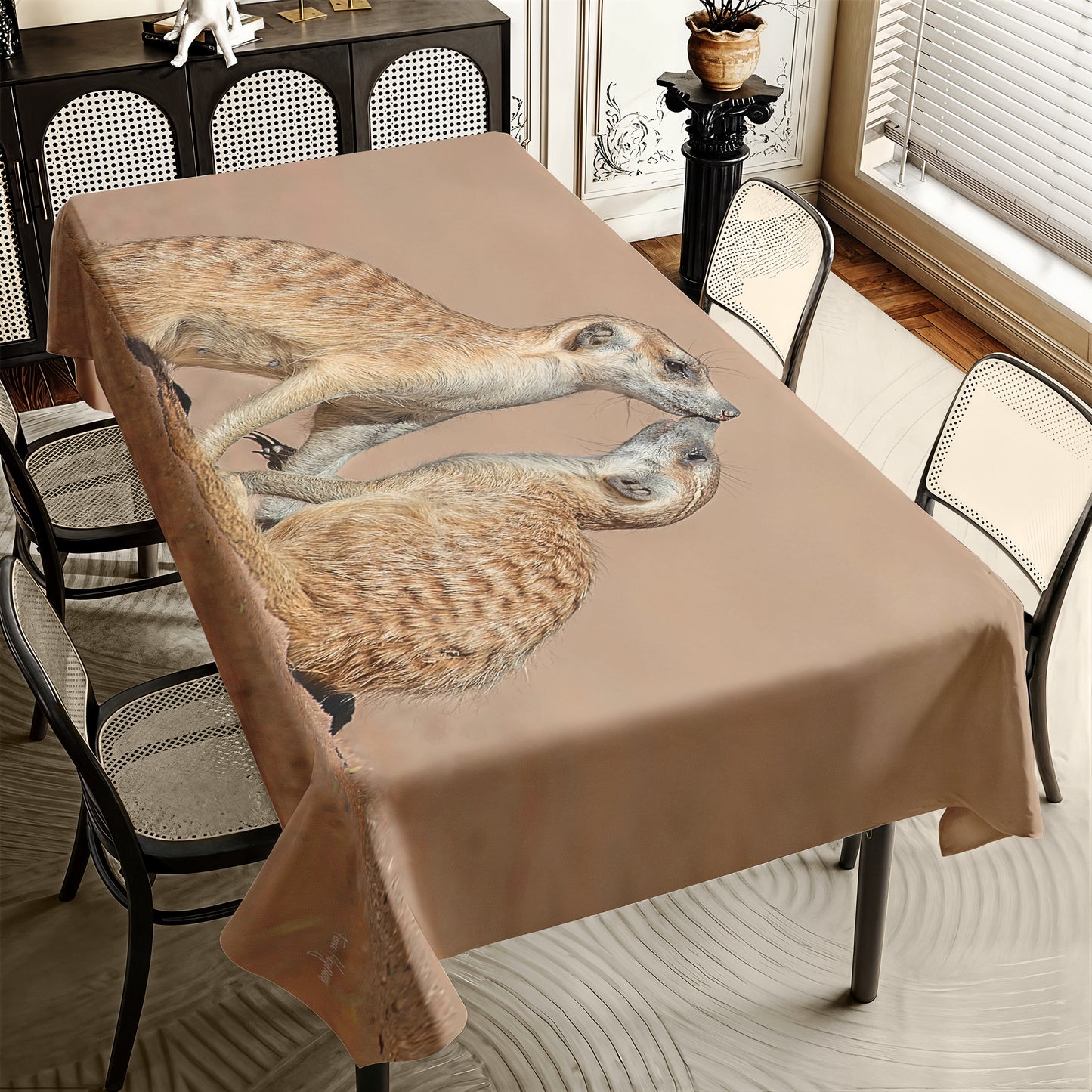 Meerkat Baby with Mom By Fanie Heymans Rectangle Tablecloth