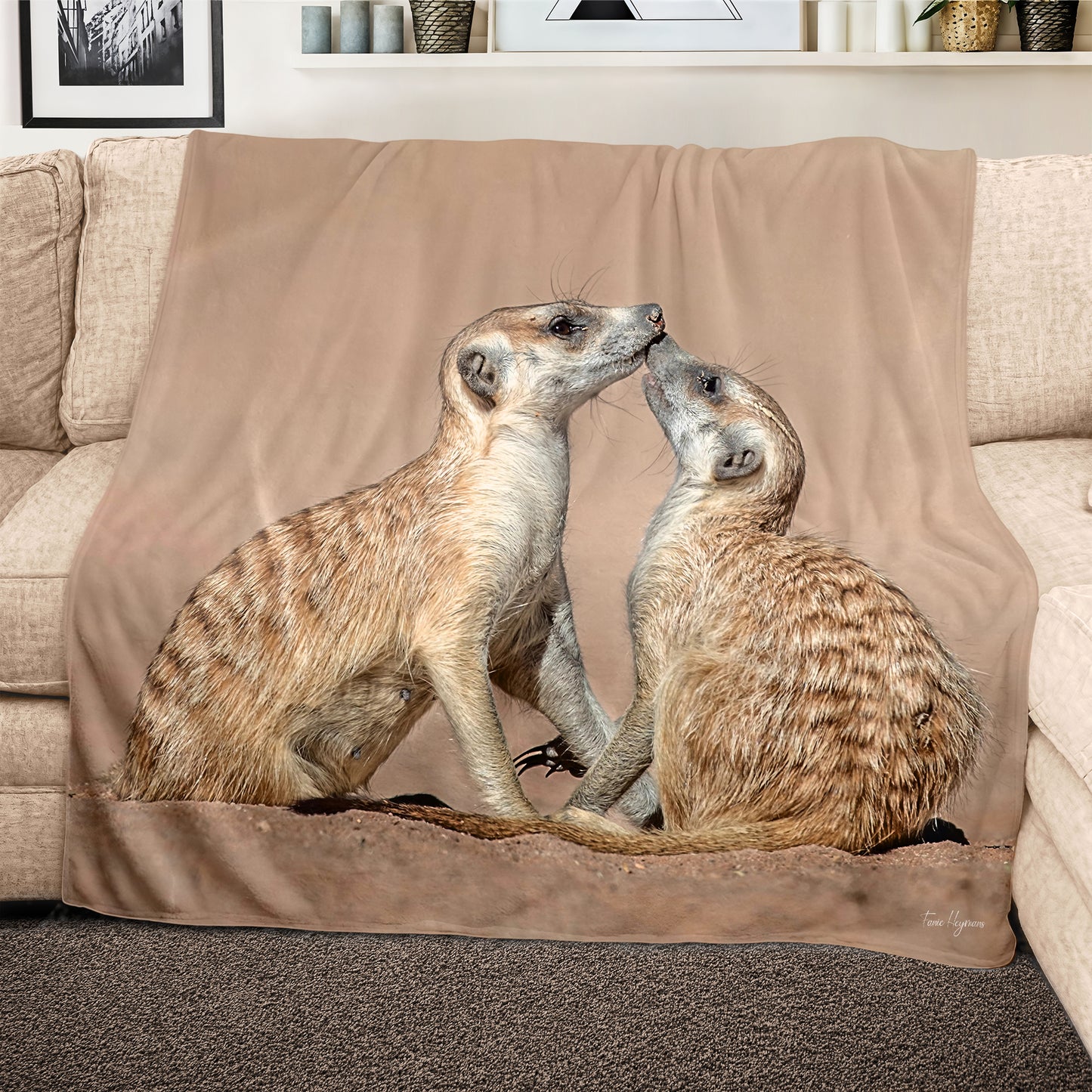 Meerkat Baby with Mom Light Weight Fleece Blanket By Fanie Heymans