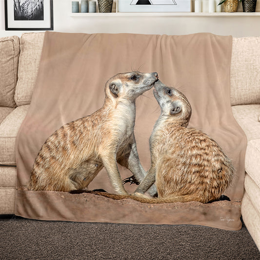 Meerkat Baby with Mom Light Weight Fleece Blanket By Fanie Heymans