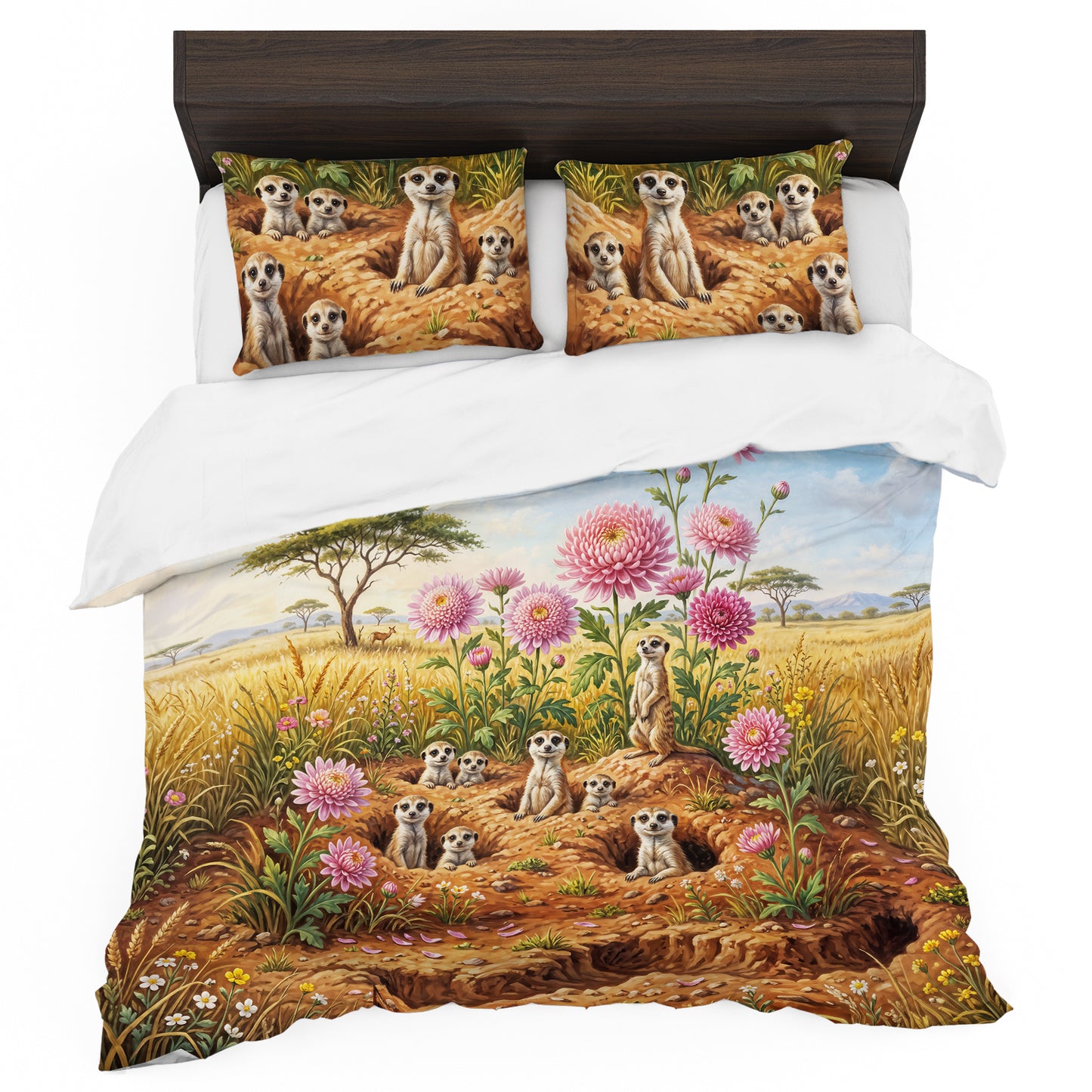 Meerkats & Pink Floral Duvet Cover Set