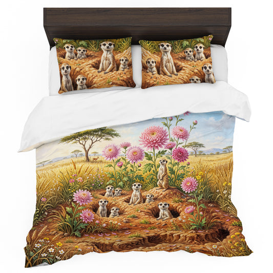 Meerkats & Pink Floral Duvet Cover Set