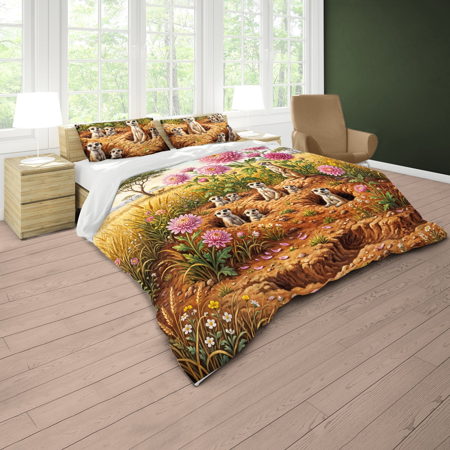 Meerkats & Pink Floral Duvet Cover Set