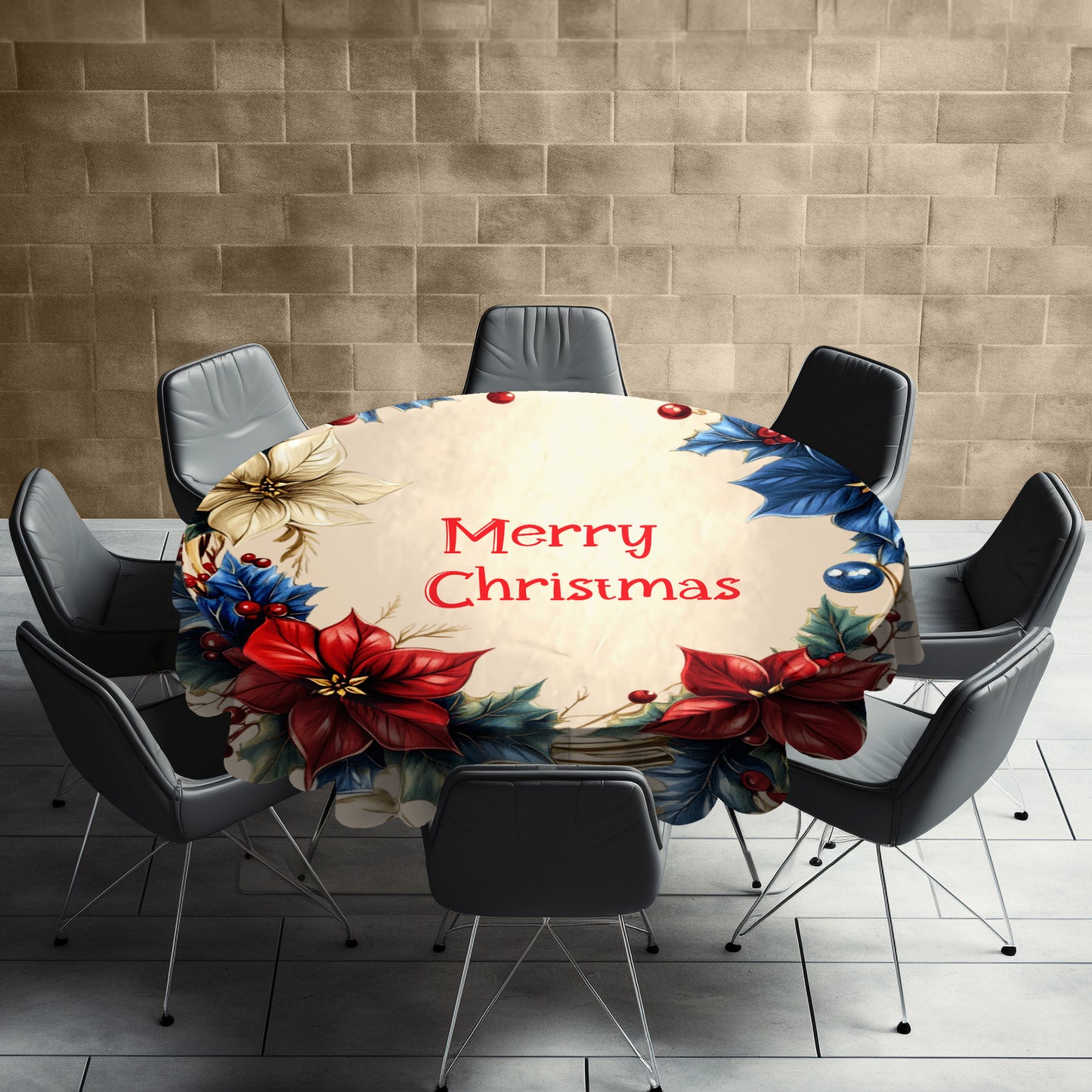 Merry Christmas Round Tablecloth