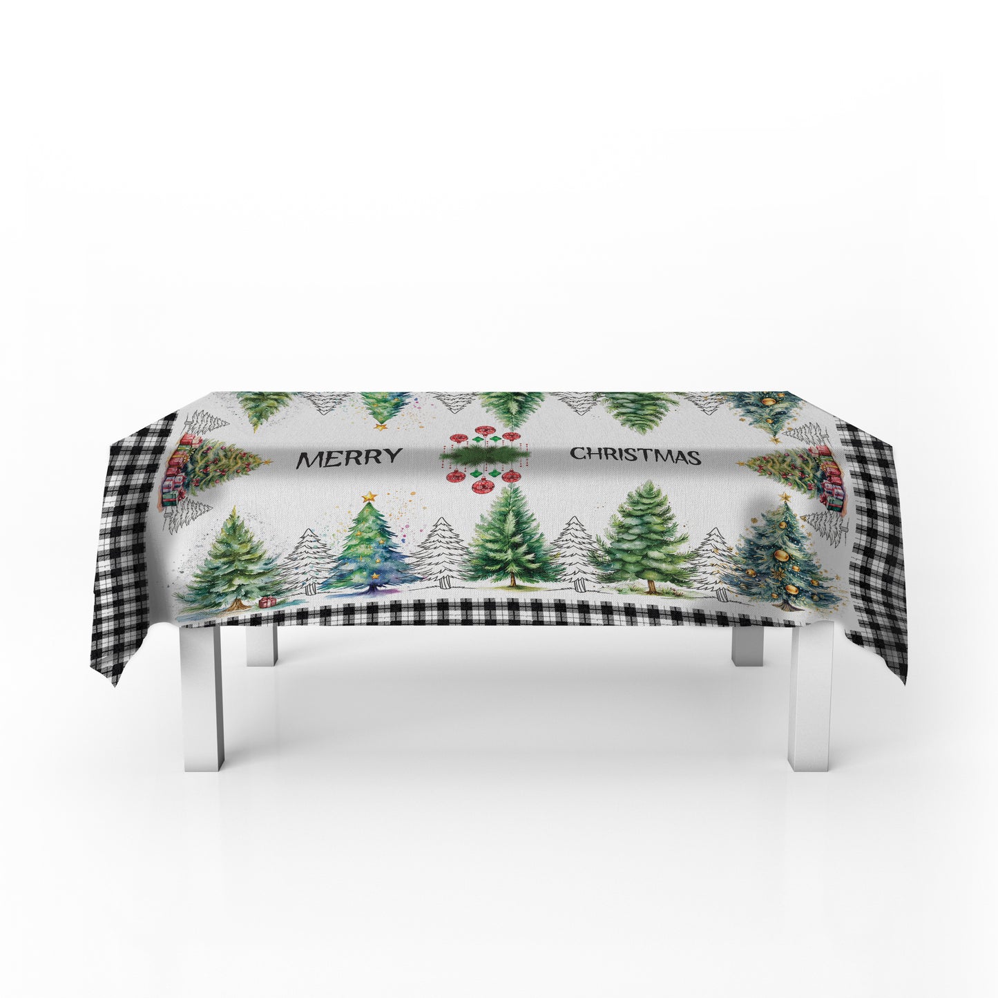 Merry Christmas Trees Rectangle Tablecloth