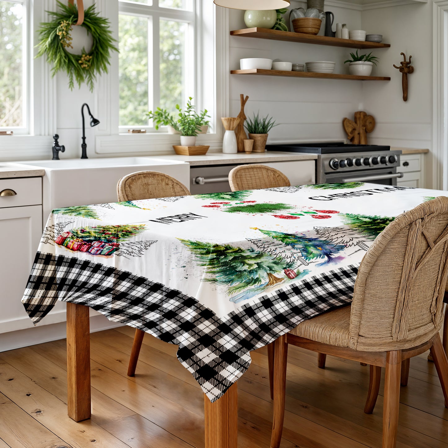 Merry Christmas Trees Rectangle Tablecloth