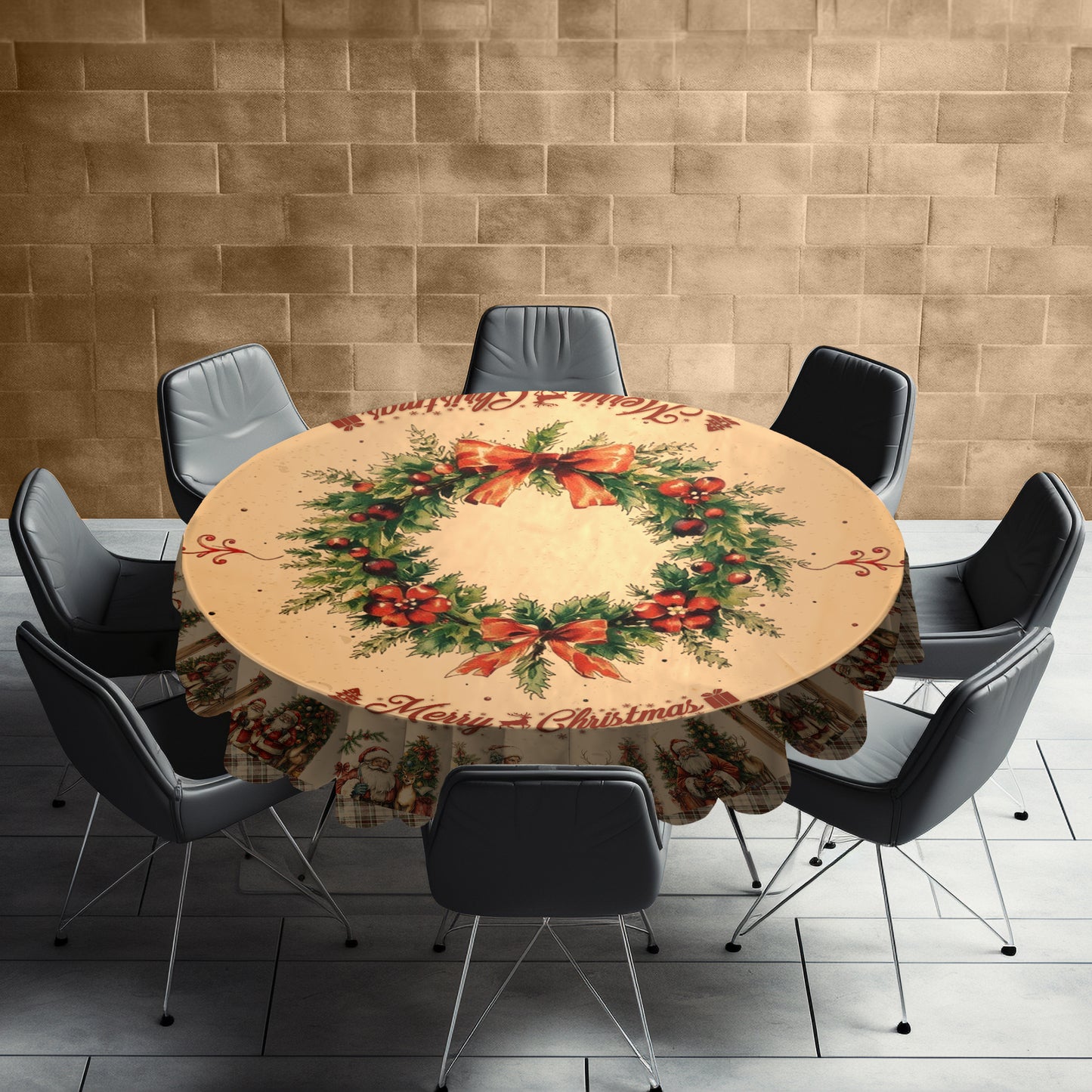 Merry Vintages Christmas with Wealth Round Tablecloth