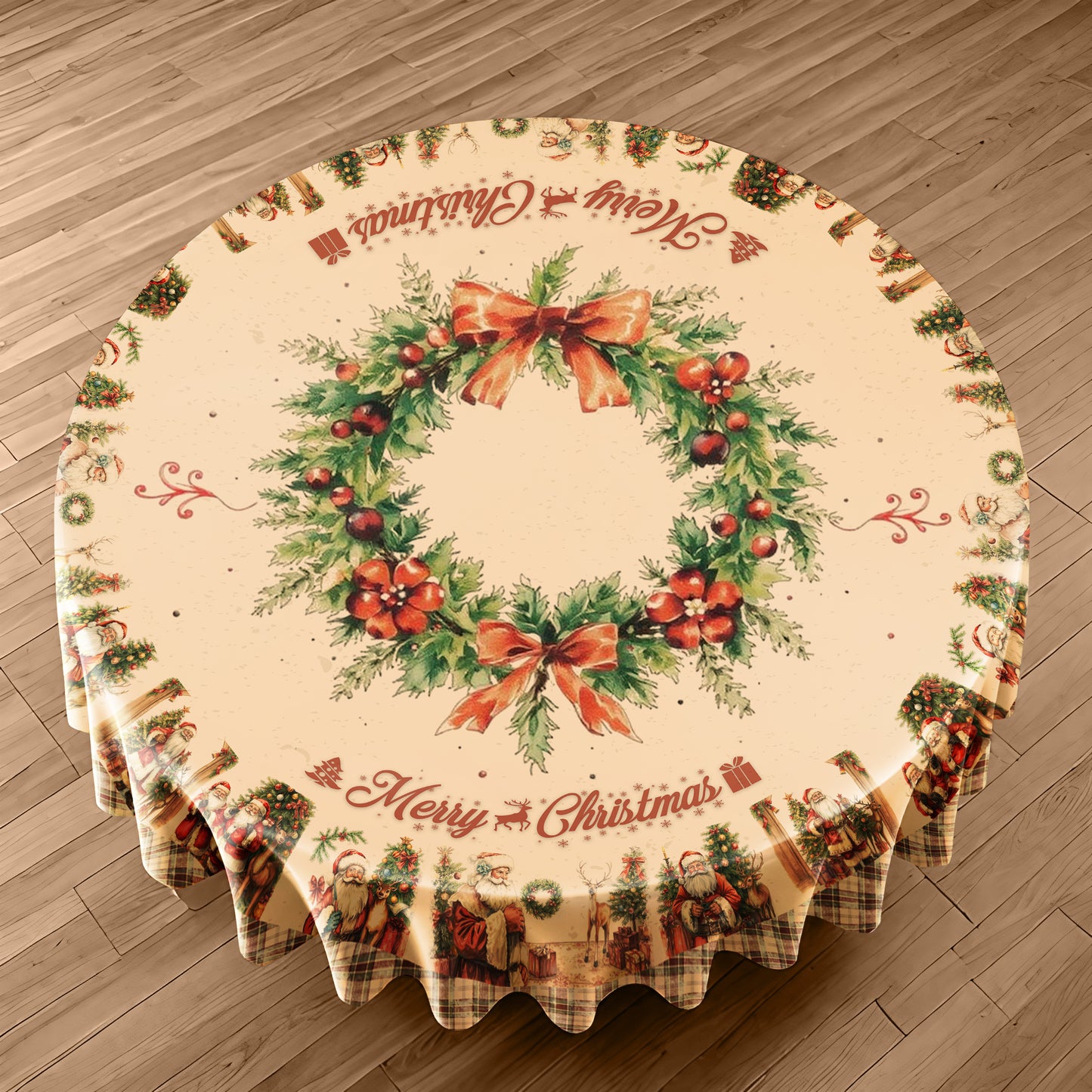 Merry Vintages Christmas with Wealth Round Tablecloth