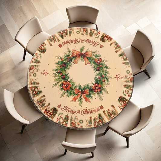 Merry Vintages Christmas with Wealth Round Tablecloth